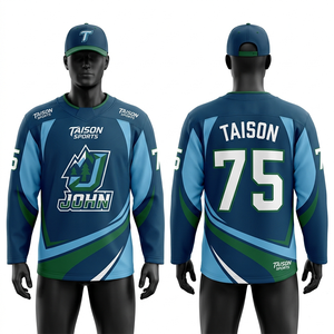 Maillot de hockey sur glace pour homme, polyester premium 220 GSM, maille respirante, design à panneaux gris, bleu et jaune, logo personnalisé par sublimation - Product Image 5