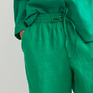 Pantalon en coton et lin pour femme, taille large, couleur unie, taille élastique, coupe décontractée, printemps et été - Product Image 6