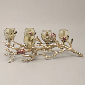 Decoración para el Hogar y Jardín, Portavelas de Concreto Único con Diseño Floral, Venta al por Mayor de Fábrica, Portavelas de Metal Dorado para Mesa - Product Image 6