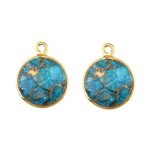 12mm Natural Mohave azul cobre turquesa piedras preciosas bisel 18K chapado en oro plata esterlina forma redonda encanto colgante para collar - Product Image 2