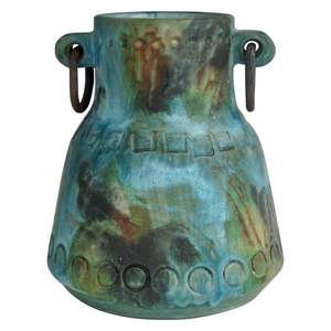 Vase en métal rétro sur mesure en gros |   Grand vase à fleurs en poterie réactive avec glaçure goutte à goutte pour décoration de mariage, style Wabi Sabi, pot ancien - Product Image 1