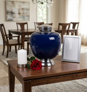 Glossy Navy Blue Enamel Aluminium Cremation Urn for Ashes Decorative Adult Burial Urns <b>Large</b> Keepsake Metal Funeral Memorial <b>Jar</b> - Product Image 4