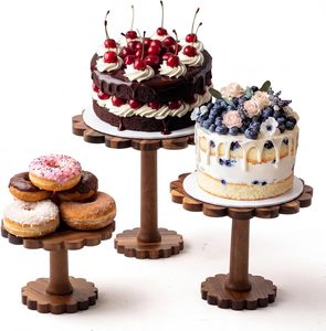 3 Pcs Scalloped Acacia Wood <b>Cake</b> <b>Stand</b> Set 12 10 8 Inch Rustic Farmhouse Cupcake Riser for Wedding Birthday Decoration <b>stand</b> - Product Image 1