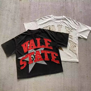 Custom Wholesale Vintage Oversize Men's T-Shirt Polyester/Cotton 220 Grams Front Embroidery Streetwear Breathable Summer <b>Tees</b> - Product Image 2