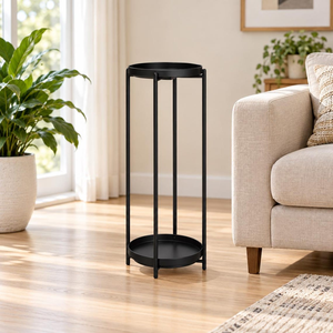 Soporte Moderno de Metal Negro de 2 Niveles para Plantas, Soporte Redondo para Macetas, Decorativo para Interiores, Exteriores, Jardín, Balcón, Patio - Product Image 4