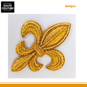 Meilleurs badges à coudre découpés en forme de fleur de lys dorée, taille 7,5 cm x 6 cm, fabriqués à la main, provenant d'un fournisseur indien de premier plan - Product Image 4