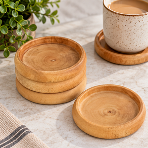 Juego de 4 posavasos redondos de madera de alta calidad de latón AK, juego de posavasos atractivos para decoración de mesa/utensilios de cocina - Product Image 1