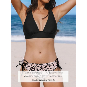 Women <b>Bikini</b> <b>Set</b> Deep V Neck <b>Triangle</b> Top Leopard Print Tie Side Bottom Swimwear Beachwear Summer Fashion Two Piece <b>Set</b> - Product Image 2