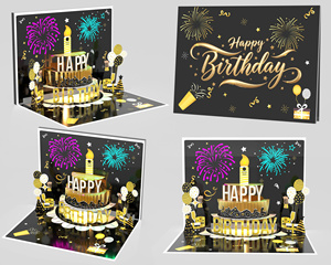 Tarjeta de felicitación de lujo con diseño de pastel y globos en relieve dorado, tarjeta rectangular de papel para celebraciones de fiestas. - Product Image 5