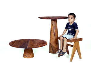 Juego de Mesa de Centro Redonda de Madera de Acacia Sólida, Mesa Auxiliar Hecha a Mano con Vetas Naturales para Sala de Estar de Lujo y Salón de Hotel - Product Image 5