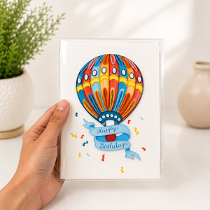 Carte de vœux artisanale élégante et personnalisée en quilling, motif montgolfière colorée, pour anniversaire, vente en gros, fabricant OEM/ODM, carte de luxe - Product Image 5