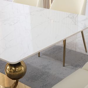 Set sala da pranzo da 71 pollici con Base a piedistallo in acciaio al carbonio bianco Carrara 6 pz sedie con tavolo e sedie in pietra - Product Image 6