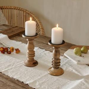 Handmade wooden candle holder <b>tea</b> <b>light</b> pair new classic look style home wedding table decor - Product Image 1