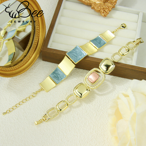 Fashion Unique 14k Gold and Silver Color Crystal Stone <b>Bracelet</b> Elegant Handmade <b>Copper</b> Women Wide Chains Resin <b>Bracelet</b> - Product Image 3