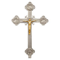 Crucifix Artisanal Moderne en Laiton Plaqué Argent, Motif des Quatre Évangéliques, Écologique et Durable, Fabrication Artisanale