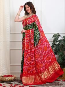 Sari de Seda Gajji Pura de Primera Calidad con Diseño Tradicional Bandhani - Product Image 6