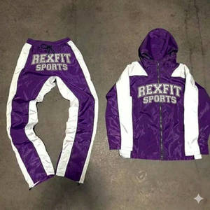 Wholesale Custom Made Design Windbreaker Tracksuit Hooded Jacket and <b>Pants</b> Lightweight Sportswear Set For Men's REXFIT SPORTS - Product Image 2