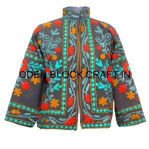 Trending Handmade <b>Duck</b> Canvas Suzani Jacket Cotton Filled Quilted Eco-Friendly Breathable Floral Pattern Winter Regular Women - Product Image 6