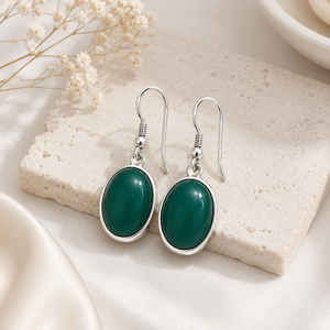 Natural Green Onyx Oval Bohemian Christian <b>Drop</b> Earrings 925 Sterling Silver Bezel Set Gemstone Certified Women's Gift Jewelry - Product Image 4