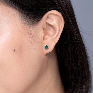 14Kt White Gold Premium Green Emerald <b>Stud</b> <b>Earrings</b> Cushion Cut Gemstone Jewelry OEM ODM Manufacturer Gift for Fiance - Product Image 3