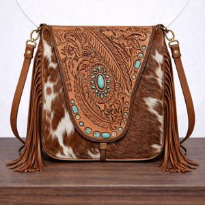 Bolso de Mano de Cuero Tallado a Mano con Flecos, Estilo Bohemio Gitano Vintage, Hecho a Mano, de Piel de Vaca, para Llevar al Hombro o Cruzado, Elegante - Product Image 5