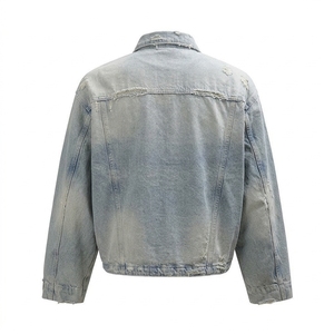 Chaqueta de Mezclilla Azul Claro Lavado para Hombre, Estilo Casual, Transpirable, para Invierno, Otoño y Primavera, Corte Regular, Logotipo Personalizado, OEM, ODM - Product Image 2
