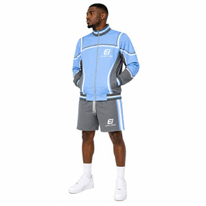 Custom Logo Men's 2 Piece Tracksuit Full Zip <b>Track</b> <b>Jacket</b> and Shorts Set Polyester Sublimation Sportswear - Product Image 3
