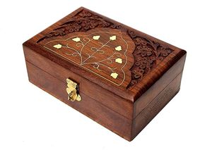 Handmade Wooden Jewelry Box for Women Hand Carved Jewel Organizer with Intricate Carvings 6 Inch Brown R Handicraft High Quality - Product Image 1
