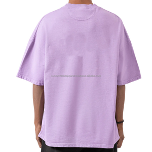 Tops de verano de algodón ultra holgados para hombre, ropa de calle personalizada con cuello redondo, ropa teñida 100% de punto, última moda, venta al por mayor de gran tamaño - Product Image 2