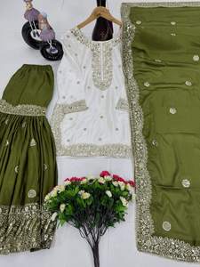 ชุดเดรสปักลายดีไซเนอร์ พร้อมผ้าคลุมไหล่ ชุดราตรี ราคาขายส่ง เสื้อผ้าชาติพันธุ์ ชุดคุर्ตา ผ้าไหม 74925 พร้อมส่ง - Product Image 5