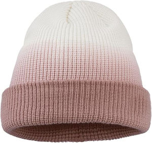 Bonnet d'hiver pour femmes, en polaire épaisse tricotée, color-block, avec doublure en sherpa, effet tie-dye dégradé - Product Image 1