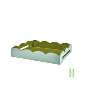 Plateau en laque artisanal écologique avec poignées, plateau de service décoratif à bord festonné pour la maison, la cuisine, l'hôtel - Product Image 1
