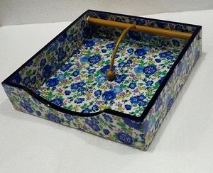 Plateau de service rectangulaire en bois imprimé floral décoratif avec poignées découpées pour la maison, la cuisine et l'hôtel - Product Image 3