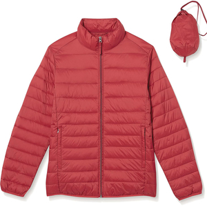 Mens Lightweight <b>Packable</b> Puffer <b>Jacket</b> Insulated Full Zip Quilted Coat with High Neck Collar in Brick Red for Cold Weather - Product Image 2