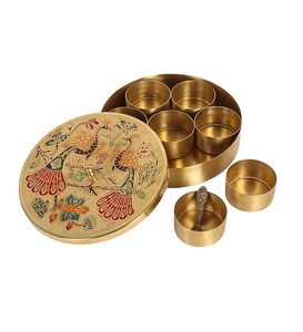 Brass Masala <b>Box</b> Spice Storage Container Decorative Metal Lid 7 Compartment Kitchen Organizer <b>Vintage</b> Design Handcrafted - Product Image 3