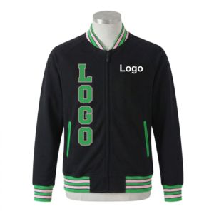 Chaqueta Varsity Personalizada AKA de Forro Polar Negro, Unisex, en Negro, Verde y Rosa, con Cierre Completo, Estilo Casual, Prenda Exterior Premium - Product Image 1