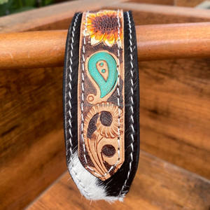 Adjustable Genuine Cowhide Leather Padded Dog Collar Personalized Luxury Designer Hand Tooled Leather Pet Collars for Small Dogs - Product Image 3