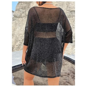 Women's Plus Size Sparkle Mesh Y2K Tee Top Loose Drop Shoulder <b>Party</b> Club Wear T <b>Shirts</b> - Product Image 2
