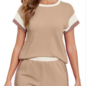 Ensemble T-shirt et short de cyclisme pour femme, tenue décontractée d'été, 100 % coton, col rond, avec logo surdimensionné - Product Image 1