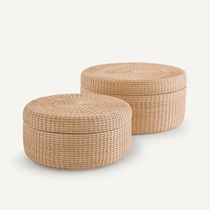 Boîte de rangement ronde en rotin tressé à la main avec couvercle, organiseur de bijoux en osier, panier décoratif fait main, solution de rangement pour la maison - Product Image 4