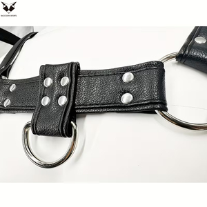 PU Leather Body Harness Set Adjustable Chest Straps Matching Arm Bands <b>Black</b> Punk Rock Style Metal O-<b>Rings</b> Durable Comfortable - Product Image 5