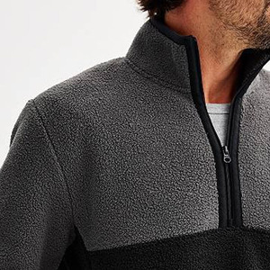 Sudadera de golf para hombre, gris y negro, con bloques de color, de forro polar, con cremallera de un cuarto, de manga larga, informal, de punto, cortavientos - Product Image 6