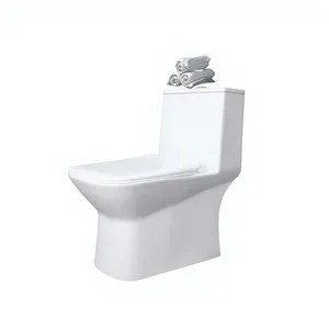 Inodoro de Dos Piezas Alargado, de Porcelana, Montado en el Suelo, con Doble Sifón, Diseño Contemporáneo, Fácil de Limpiar, Accesorio de Baño - Product Image 1