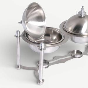 Double <b>Bowl</b> Durable Non-Stick Stainless Steel Chafing Dish <b>Set</b> with Dome Lids and Fuel Holders for Buffet Catering Food Service - Product Image 3
