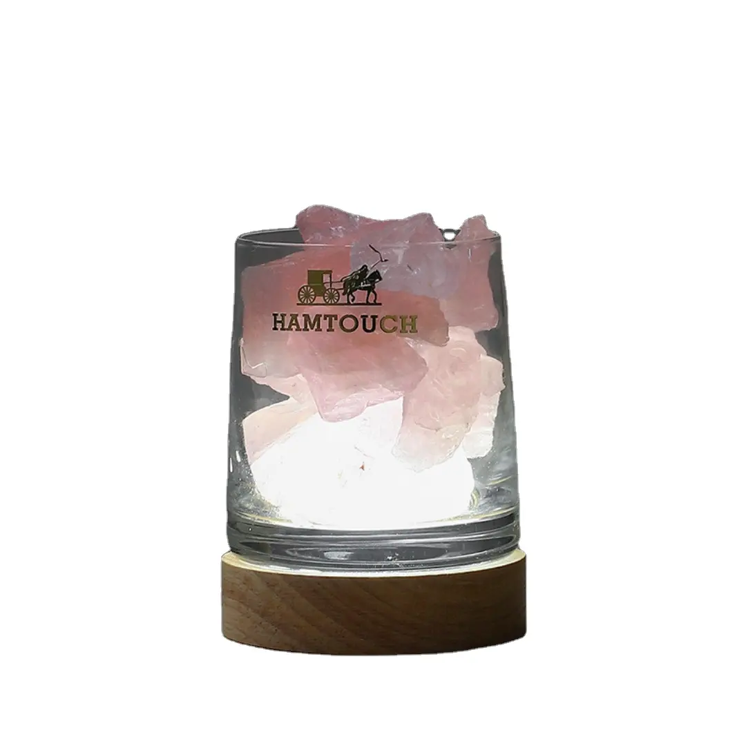Lampe de diffuseur d'arôme en cristal de quartz rose avec logo personnalisé pour diffuseur d'huiles essentielles