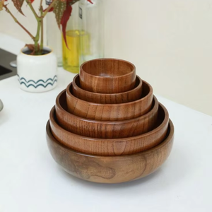 Bol de service en bois artisanal pour la restauration, design personnalisé, pour salades ou fruits, provenant d'Inde - Product Image 1