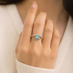 แหวนแต่งงานโทแพซสีฟ้าธรรมชาติทรงลูกแพร์ ทำมือ เงินแท้ 925 ชุบทอง 18K เครื่องประดับงานแต่งงาน ของขวัญเครื่องประดับชั้นดี - Product Image 5