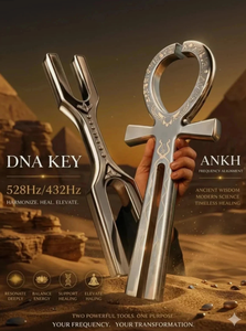 Diapasons géants Ankh et clé ADN 528 Hz 432 Hz pour la sonothérapie, en métal avec gravures hiéroglyphiques - Product Image 3