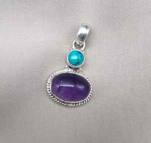 จี้อเมทิสต์เทอร์ควอยซ์ เงินแท้ 925 พลอยสีม่วงและสีน้ำเงินธรรมชาติ เครื่องประดับหรูหรา ของขวัญสำหรับผู้หญิง - Product Image 2