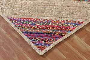Alfombra de Yute y Algodón Tejida a Mano, Diseño de Diamantes Multicolor, Antideslizante, Ecológica, para Hogar, Viajes, Camping, India - Product Image 3